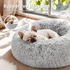 Calming Cat Bed for Indoor Cats, Anti-Anxiety Donut round Dog Bed, Fluffy Faux Fur Washable Pet Bed for Small Medium Dogs and Cats, Grey, 20In