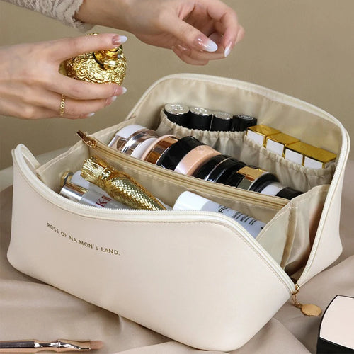 Bolsa de cosméticos de gran capacidad, estuche de maquillaje para mujer, neceser, estuche de maquillaje, estuche de almacenamiento, bolsa organizadora de lujo para mujer, viaje con cremallera.