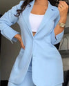 Pants Sets Two Piece Women Cardigan Blazer Button Turn Down Collar Coat Wide Leg Pants Pockets Solid Elegant Suit Office Lady