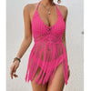 Beach Women's Crochet Knitting Sexy Bandages Swimwear Hollow-out Long Tassel Bikini Cover up Summer Vacation Top Bathing Suit