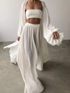 Lazy Style Women Set Solid Chiffon Shirt Wipe Chest Wide Leg Pants 3ps Elegant Women Pants Set Plus Size Woman Clothes Outfits