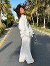 2025 New Casual Cotton Shirt Pants Suit Lapel Single Breasted Loose Long-sleeved Shirt+Wide-leg Pants Casual Sets Women Clothing