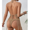 Beach Women's Crochet Knitting Sexy Bandages Swimwear Hollow-out Long Tassel Bikini Cover up Summer Vacation Top Bathing Suit