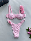 2025 Strappy Bikinis Sexy 3D Floral Swimsuit Women Separation Stereo Swimwear Female Bathers Bathing Swimming Suit Beachwear