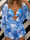 2024 New 3 Piece Bikini Set Plus Size Swimsuit Women Long Sleeve Cover Up Print Halter Swimwear Beach Wear Sexy Bathing Suit 3XL