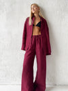 2025 New Casual Cotton Shirt Pants Suit Lapel Single Breasted Loose Long-sleeved Shirt+Wide-leg Pants Casual Sets Women Clothing