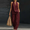 Women Sleeveless Pullover Top and Loose Pants Matching Sets, Solid Patchwork 2 PC Outfits, 2026 Summer Casual Suits Streetwear