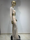Women Luxury Sexy Long Sleeve Mesh Black Beige Two Piece Pants Set 2024 Celebrity Designer Fashion Women's Set