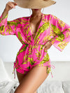 2024 New 3 Piece Bikini Set Plus Size Swimsuit Women Long Sleeve Cover Up Print Halter Swimwear Beach Wear Sexy Bathing Suit 3XL