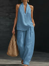 Women Sleeveless Pullover Top and Loose Pants Matching Sets, Solid Patchwork 2 PC Outfits, 2026 Summer Casual Suits Streetwear