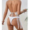 Beach Women's Crochet Knitting Sexy Bandages Swimwear Hollow-out Long Tassel Bikini Cover up Summer Vacation Top Bathing Suit