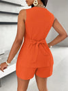Fashion Casual Shorts Set 2-piece Women's Comfortable Casual Solid Color Button Sleeveless Vest Lace Up Shorts Set