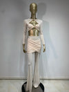 Women Luxury Sexy Long Sleeve Mesh Black Beige Two Piece Pants Set 2024 Celebrity Designer Fashion Women's Set