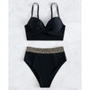 Bikini European American New 2023 Gold Sexy Bikini Women's Printed Steel Bracket Triangle Swimwear Push Up One Piece Swimwear