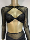 Women Luxury Sexy Long Sleeve Mesh Black Beige Two Piece Pants Set 2024 Celebrity Designer Fashion Women's Set
