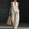 Women Sleeveless Pullover Top and Loose Pants Matching Sets, Solid Patchwork 2 PC Outfits, 2026 Summer Casual Suits Streetwear