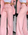 Pants Sets Two Piece Women Cardigan Blazer Button Turn Down Collar Coat Wide Leg Pants Pockets Solid Elegant Suit Office Lady