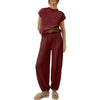 Spring Solid Color Pants Sets Women Fashion Sporty Style Short Sleeves Tops High Waist Trousers Two Piece Set Female Streetwear