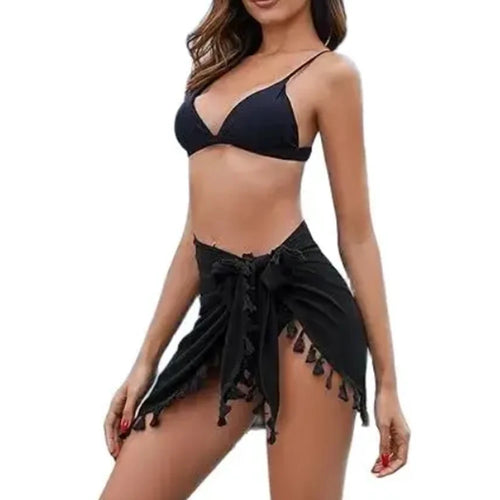 Pareos de mujer, sarong corto sexy para traje de baño, falda de chifón para envolver, cubiertas de traje de baño para la playa con borlas