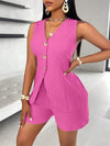 Fashion Casual Shorts Set 2-piece Women's Comfortable Casual Solid Color Button Sleeveless Vest Lace Up Shorts Set