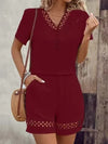 Women's Fashion Set Casual Solid V Neck Short Sleeve Tops+high Waist Shorts Two Piece Sets Women Summer Office Womens 2025