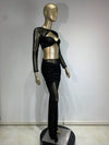 Women Luxury Sexy Long Sleeve Mesh Black Beige Two Piece Pants Set 2024 Celebrity Designer Fashion Women's Set