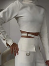 Solid Color Pants Set Crossover Two Piece Set with High Collar Long sleeves  Solid Women  Wide Leg Pants Suit Office Clothing