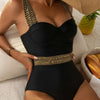 Bikini European American New 2023 Gold Sexy Bikini Women's Printed Steel Bracket Triangle Swimwear Push Up One Piece Swimwear