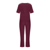 Women's Cotton Linen Suit Summer Matching Suit Half-sleeved Round Neck Tie Elastic Waist Trousers Wide-leg Pants Retro Suit