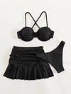 2026 Push Up 3 Pieces Bikini & Beach Slirt Swimsuit Women Strappy Swimwear Female Bathers Bathing Swimming Swim Suit Beachwear