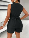 Fashion Casual Shorts Set 2-piece Women's Comfortable Casual Solid Color Button Sleeveless Vest Lace Up Shorts Set