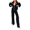 Two Piece Set Women Fashion Striped Print Lapel Zipper Coat High Waist Pants Outfit Autumn Winter Long Sleeve Suit Tracksuit