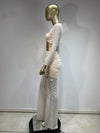 Women Luxury Sexy Long Sleeve Mesh Black Beige Two Piece Pants Set 2024 Celebrity Designer Fashion Women's Set