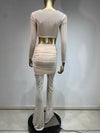 Women Luxury Sexy Long Sleeve Mesh Black Beige Two Piece Pants Set 2024 Celebrity Designer Fashion Women's Set
