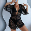 2024 New 3 Piece Bikini Set Plus Size Swimsuit Women Long Sleeve Cover Up Print Halter Swimwear Beach Wear Sexy Bathing Suit 3XL