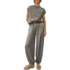 Spring Solid Color Pants Sets Women Fashion Sporty Style Short Sleeves Tops High Waist Trousers Two Piece Set Female Streetwear