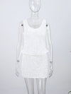 O-neck Vest Mini Skirt Suits Women Sexy sparkly Sequined Sleeveless Tank Tops With Bodycon Short Skirts Fashion Ladies Beachwear