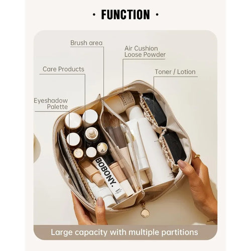 Neceser de viaje con gran capacidad, estuche de maquillaje, bolsas de cosméticos impermeables, organizador portátil con divisor y asa