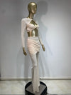 Women Luxury Sexy Long Sleeve Mesh Black Beige Two Piece Pants Set 2024 Celebrity Designer Fashion Women's Set