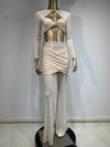 Women Luxury Sexy Long Sleeve Mesh Black Beige Two Piece Pants Set 2024 Celebrity Designer Fashion Women's Set