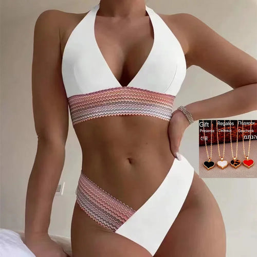 Conjuntos de bikini sexy 2024 Traje de baño de mujer Bikini de halter y tanga Biquini de cintura alta Bikinis brasileños para traje de baño