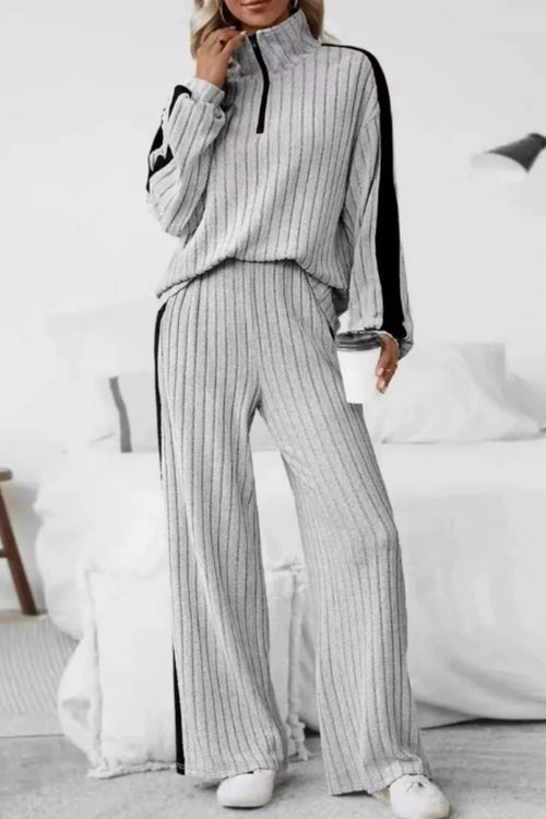Traje casual de punto de invierno para mujer con top de manga larga y pantalón.