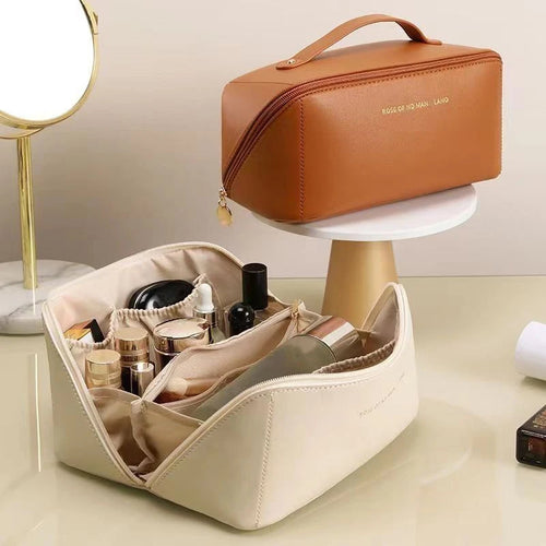 Bolsa de cosméticos de piel sintética de gran capacidad, estuches de viaje para cosméticos, bolso de mano portátil para mujer, bolsa de lavado impermeable multifunción