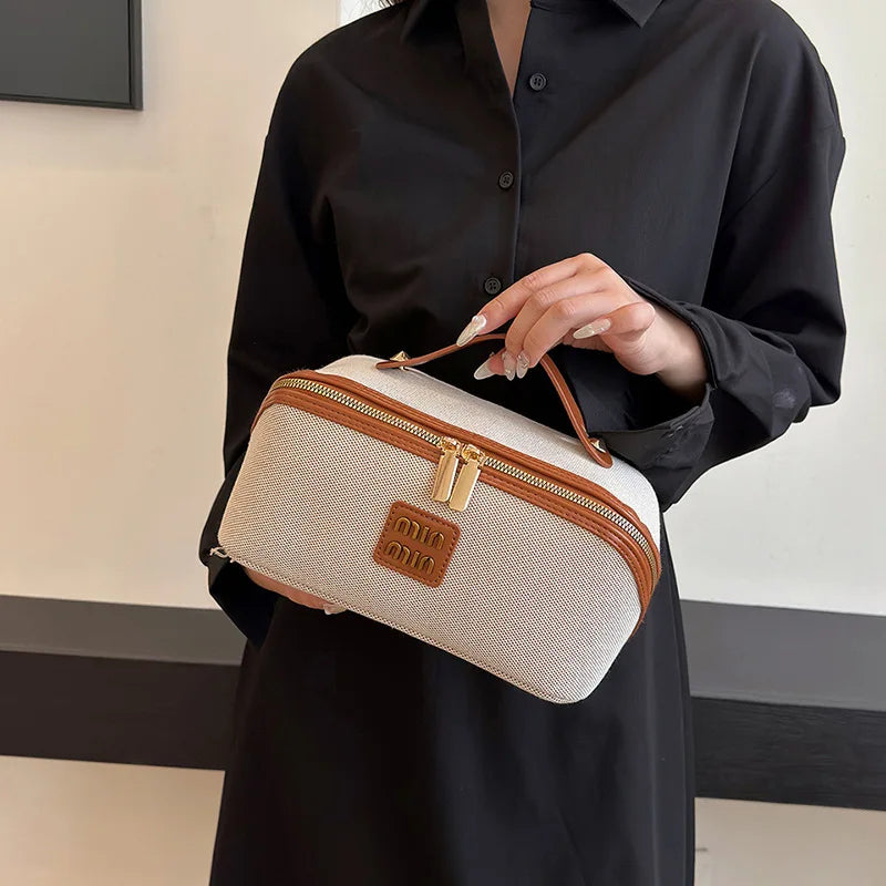 Cosmetic bag New retro light luxury simple canvas portable storage bag Large capacity premium skin care products Wash bag