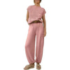 Spring Solid Color Pants Sets Women Fashion Sporty Style Short Sleeves Tops High Waist Trousers Two Piece Set Female Streetwear