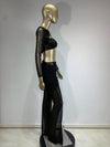 Women Luxury Sexy Long Sleeve Mesh Black Beige Two Piece Pants Set 2024 Celebrity Designer Fashion Women's Set