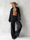 2025 New Casual Cotton Shirt Pants Suit Lapel Single Breasted Loose Long-sleeved Shirt+Wide-leg Pants Casual Sets Women Clothing