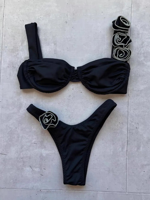 Bikinis de tiras sexy con flores en 3D 2025, traje de baño separado para mujer, ropa de baño, bañadores, trajes de natación, ropa de playa