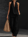Women Sleeveless Pullover Top and Loose Pants Matching Sets, Solid Patchwork 2 PC Outfits, 2026 Summer Casual Suits Streetwear