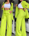Pants Sets Two Piece Women Cardigan Blazer Button Turn Down Collar Coat Wide Leg Pants Pockets Solid Elegant Suit Office Lady